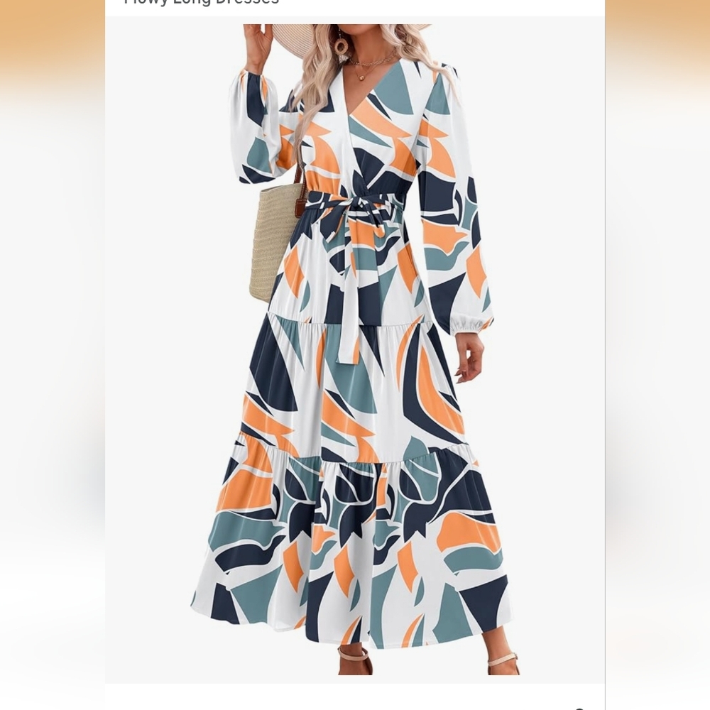 Chic Abstract Long Sleeve Maxi Dress